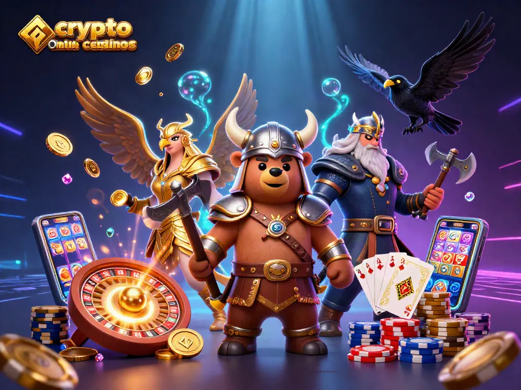 Engage in thrilling play at crypto online casinos australia with our vibrant illustration featuring iconic gaming elements.
