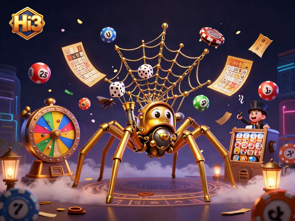 Engage with H 13's vibrant gambling experience featuring a steampunk spider in a dynamic casino scene.