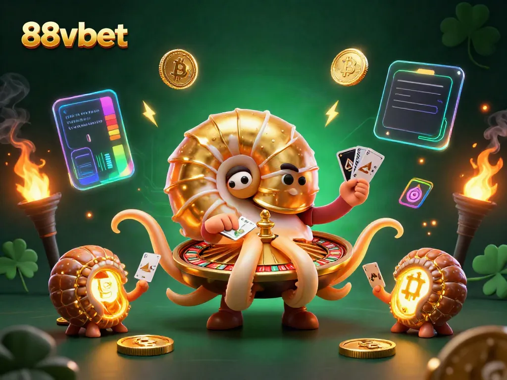 Experience thrilling gaming action at 88vbet with a vibrant casino-themed digital art.