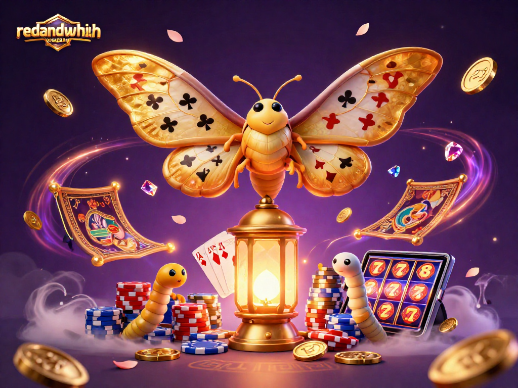 Experience the thrill of redandwhitemagzn with vibrant casino scenes featuring a majestic moth and sparkling treasures.