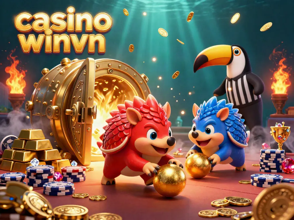 Roll golden balls and poker chips in a vibrant casino winvn scene with rival pangolins.