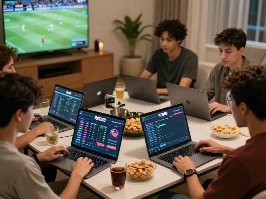 Online gaming excitement at RED88 with players engaged in live betting