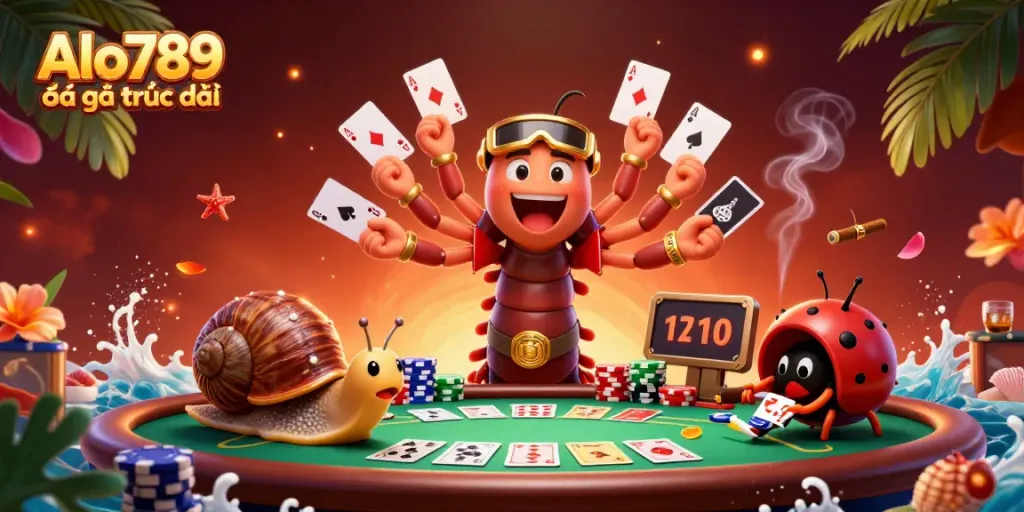 Engage in Alo789 Đá gà trực tiếp, featuring an animated dealer and vibrant casino atmosphere.