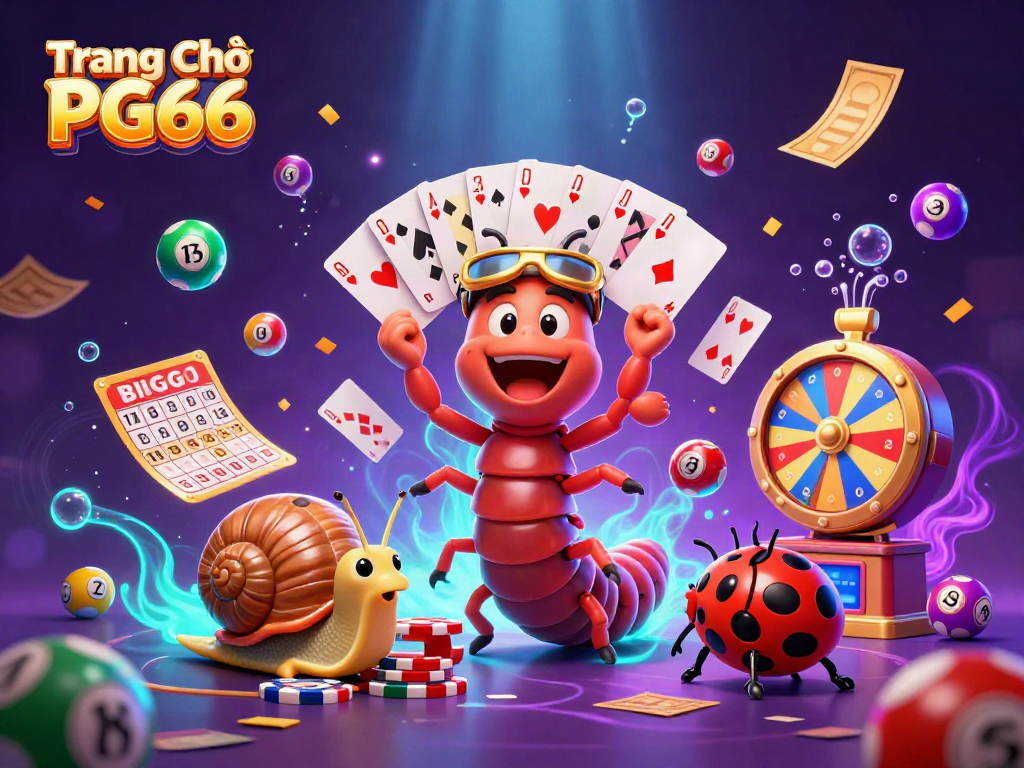 Engage with exciting games at Trang Chủ PG66 featuring a lively scene of casino fun and vibrant lottery elements.