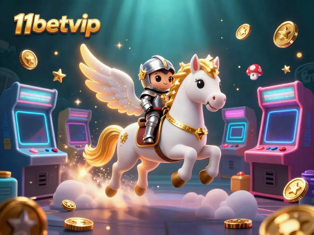 Experience thrilling gameplay action at 11betvip with golden-winged horse and arcade elements.