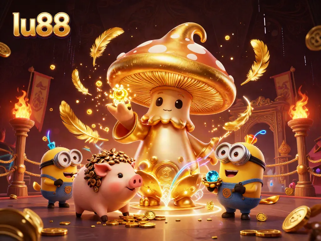 Experience thrilling wins with lu88 as the golden mushroom wizard unleashes magic in a vibrant casino.