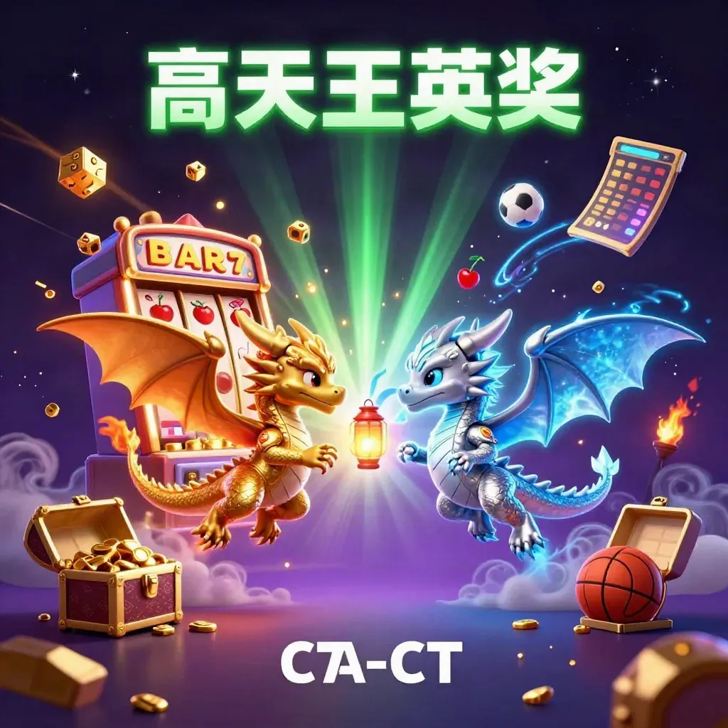 Gold and silver dragons spiral around a glowing slot burst, treasure, sports balls, and a lantern spirit.