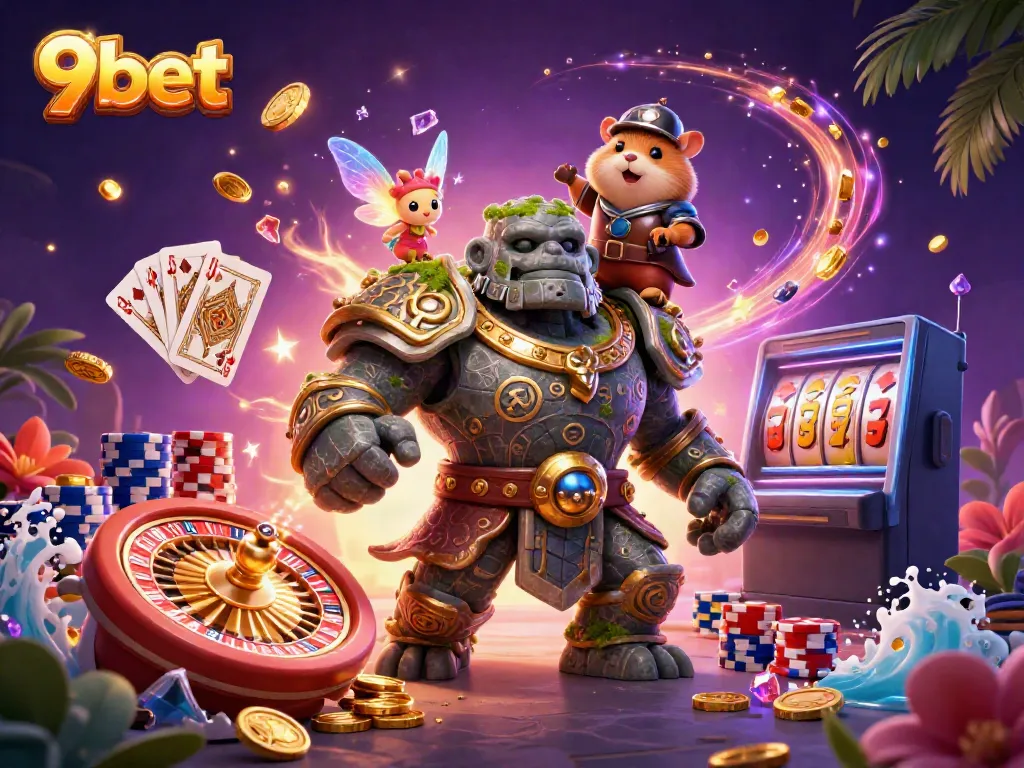 Experience thrilling gameplay with 9bet's exciting casino elements featuring a stone golem and a fairy.