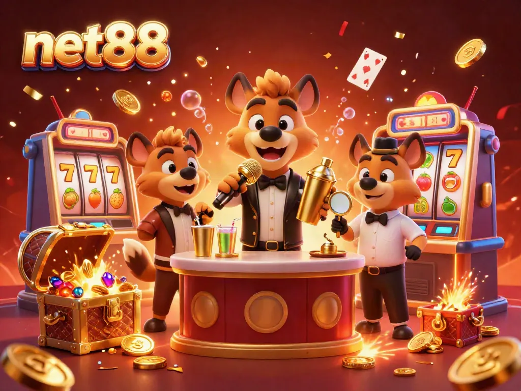 Enter the lively world of net88 with hyenas entertaining in a vibrant casino.