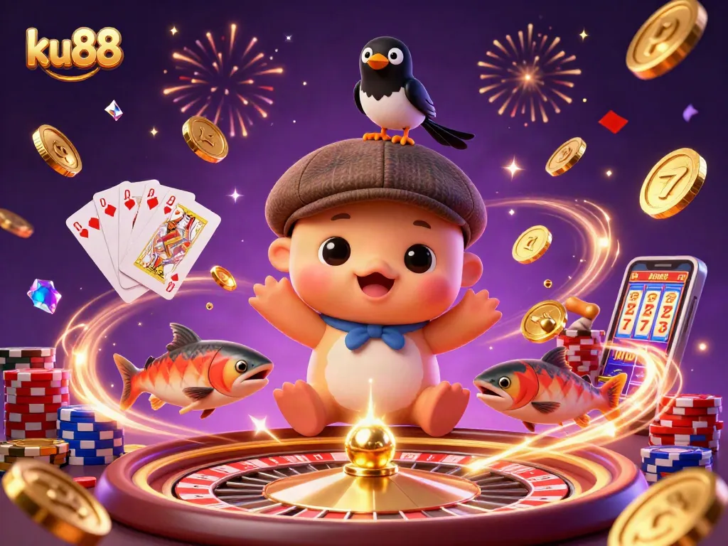 ku88 showcases a lively casino scene with mystical characters and vibrant game elements.
