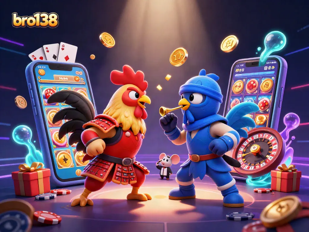 Experience thrilling jackpots and online gaming action with bro138 in this dynamic casino illustration.