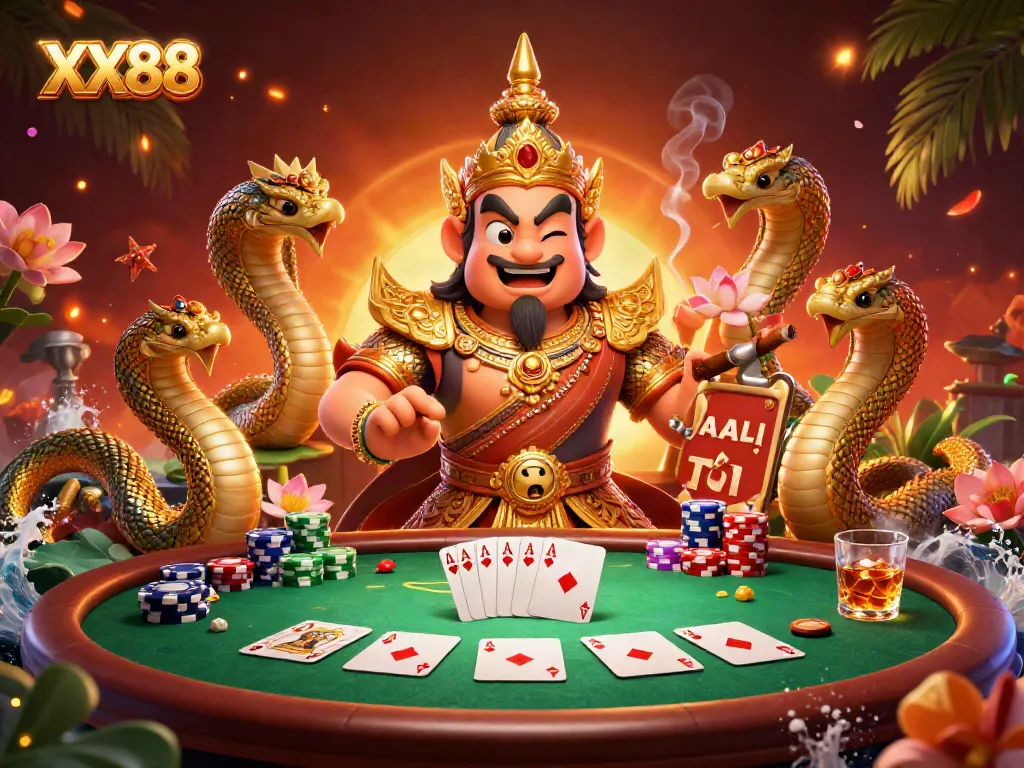 Experience thrilling poker action at XX88 with vibrant visual highlights and engaging characters.