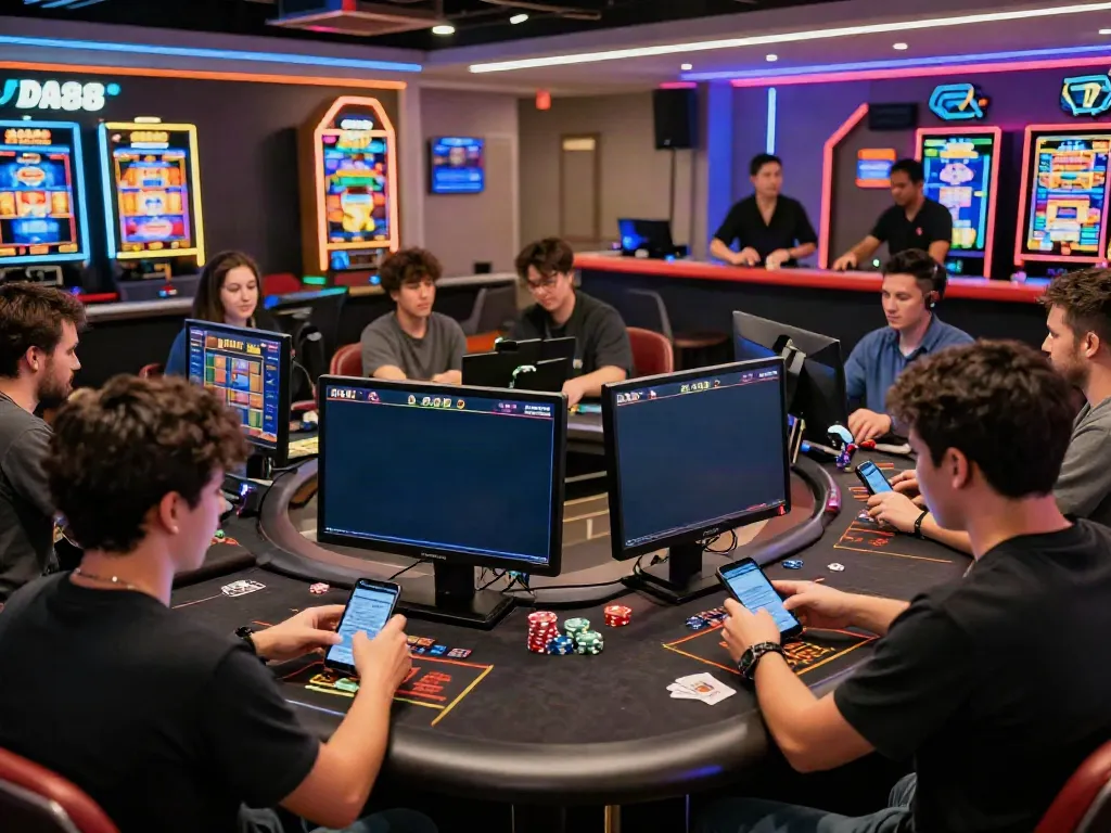 Players interacting in an exciting gaming lounge at https://da88z.net/ showcasing lively betting activities