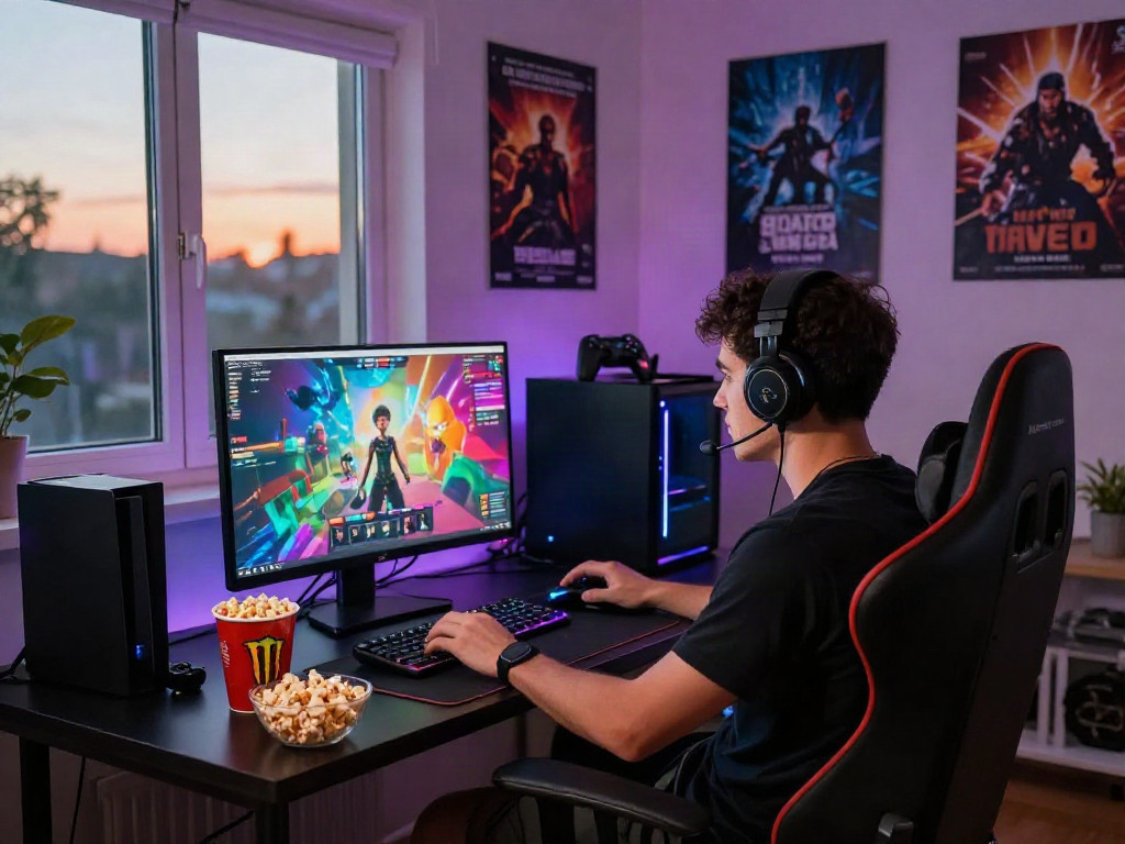Dive into the immersive world of the porn game in a cozy gaming setup.