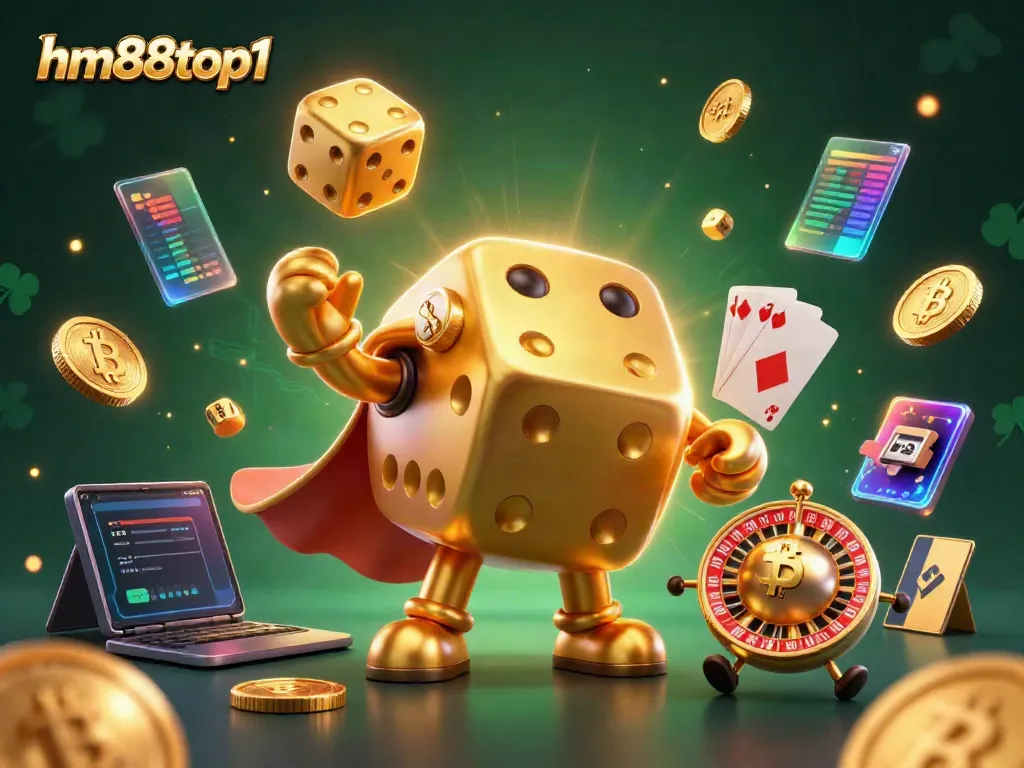 Experience the excitement of gaming at hm88top1 with a vibrant 3D casino illustration.