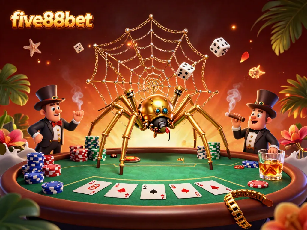Play poker and win with five88bet in a vibrant, detailed steampunk casino scene.