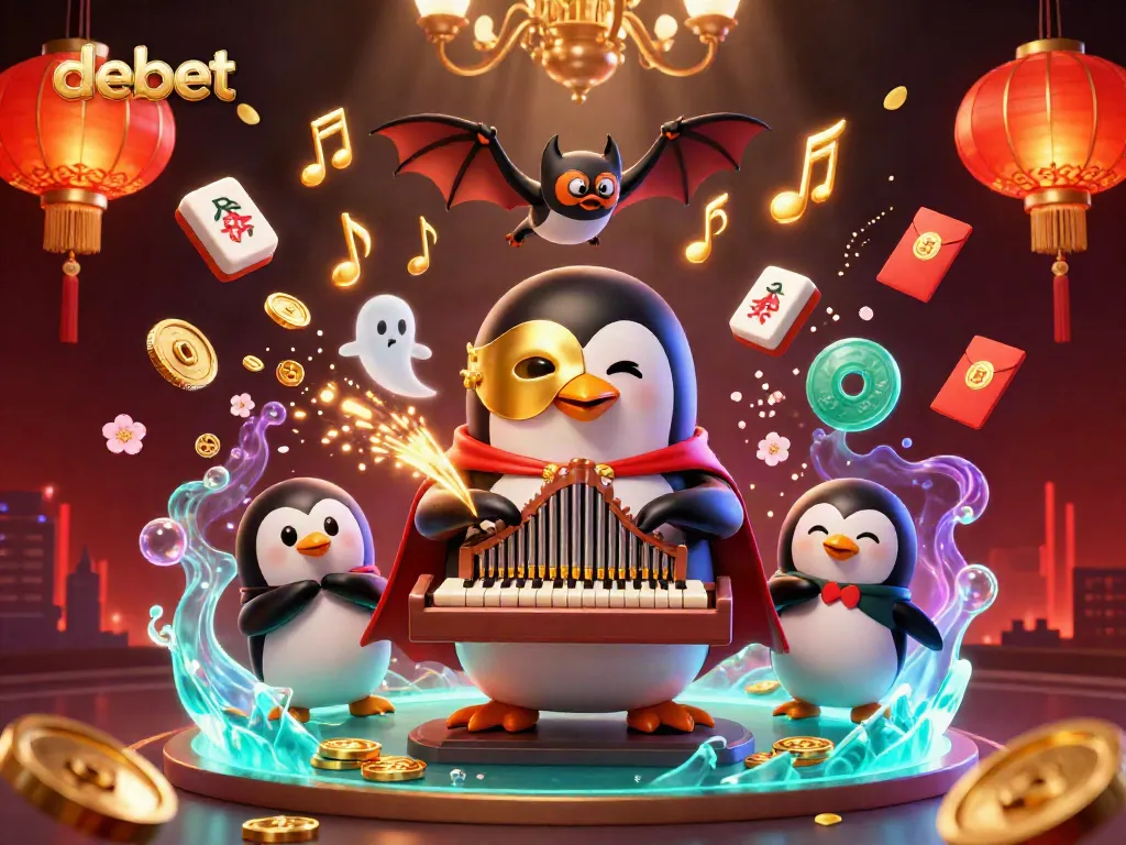 Experience the excitement of debet with a vibrant casino-themed 3D illustration featuring cartoon elements and golden accents.